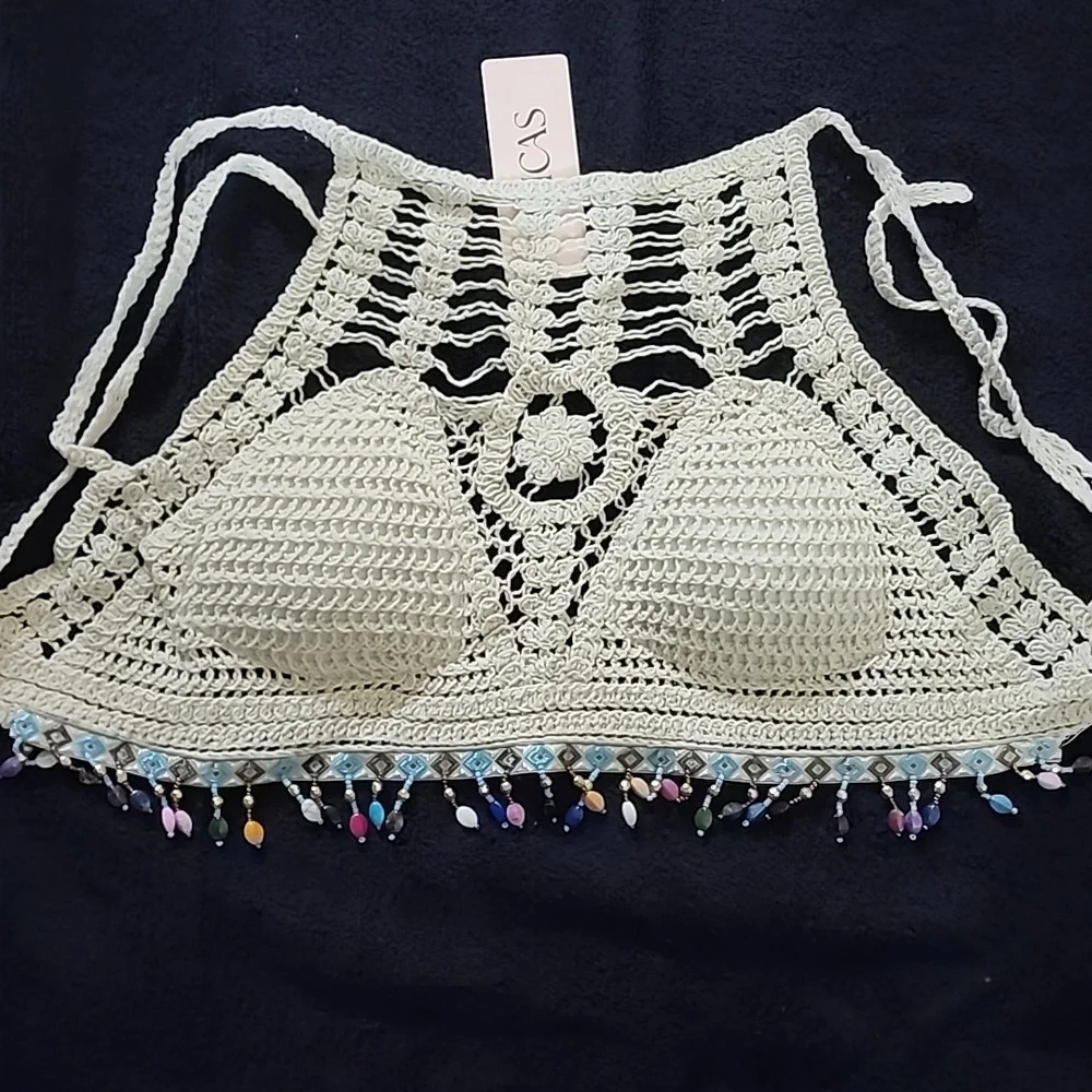 NWT: Coachella-Ready, Evil Eye, Beaded, Crochet Halter Top! - Picture 1 of 2